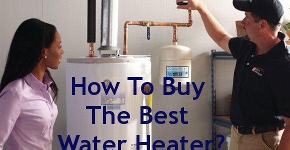 A salesman with a customer teaching her what to look for in a water heater