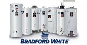 A lineup of different water heater models by Bradford white